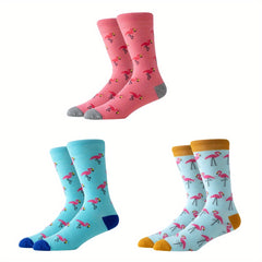 3 Pairs Flamingo Print Socks Women's Mid Tube Stockings