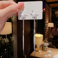 Snowflake Tassel Earrings Stud Party Jewelry Holiday Gift For Women