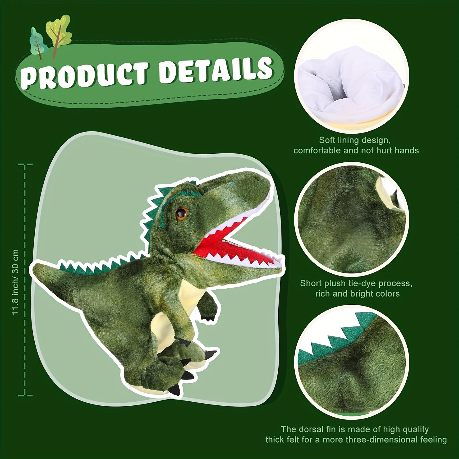 6pcs Dinosaur Hand Puppets Realistic Plush Dino Puppet Set for Kids