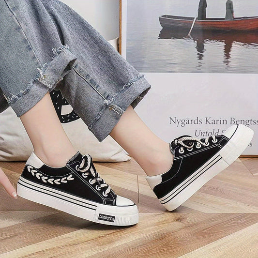 Women's Platform Canvas Shoes Lace Up Low Top Walking Sneakers