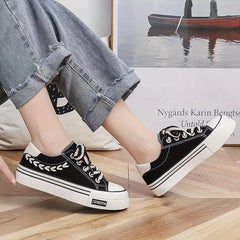 Women's Platform Canvas Shoes Lace Up Low Top Walking Sneakers