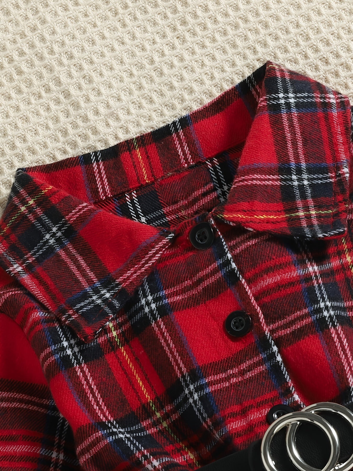 Toddler Baby Girls Christmas Outfit Stand Collar Ruffled Plaid Shirt Dress