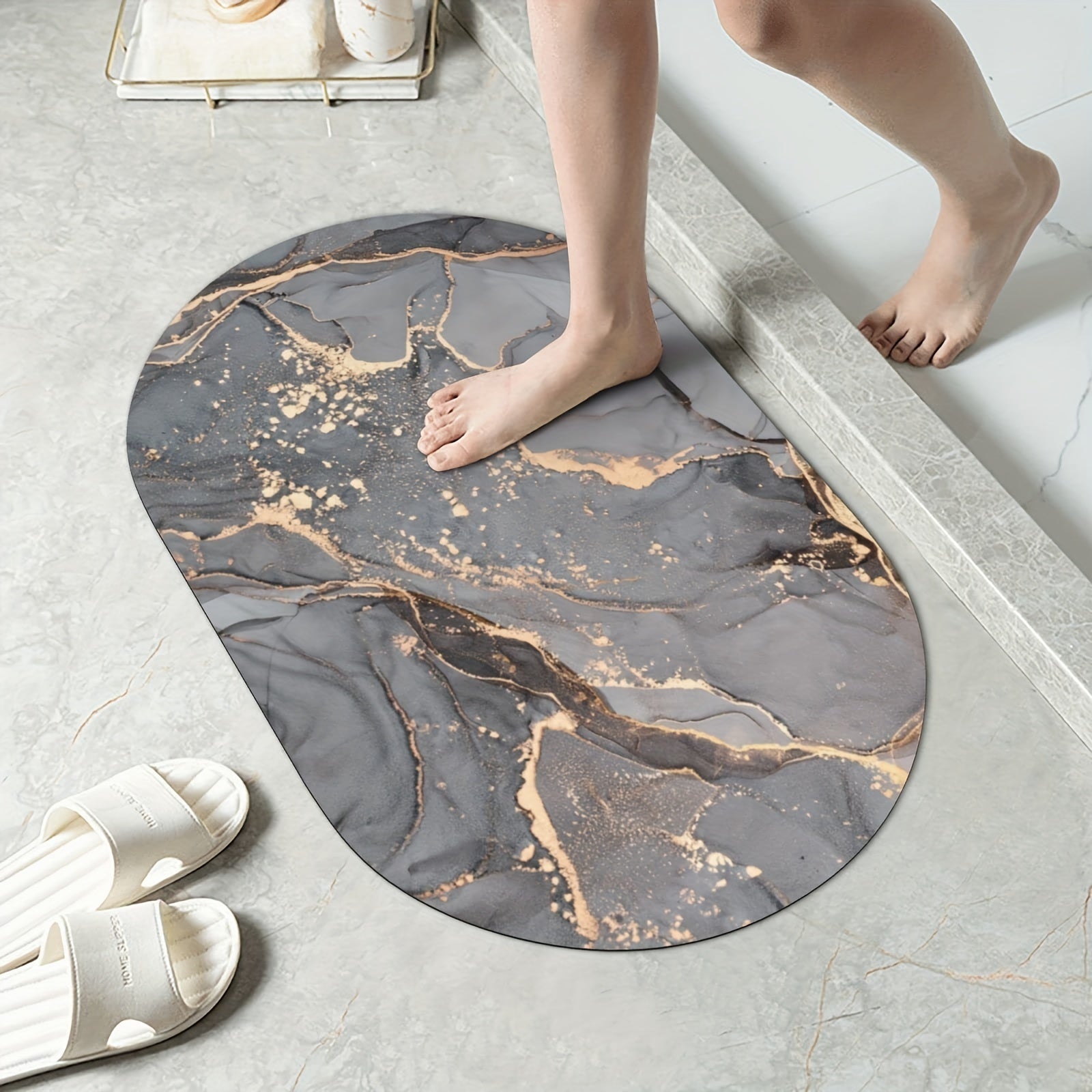 Soft Marble Printed Bath Rug Non Slip Shower Carpet Quick Dry Bath Mat