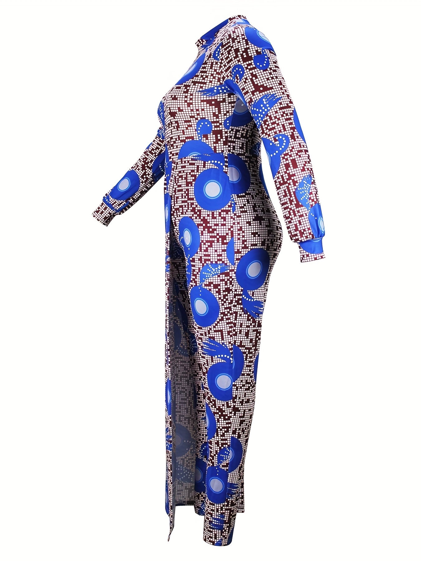 Geometric Print Long Sleeve Mock Neck Jumpsuit