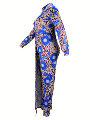 Geometric Print Long Sleeve Mock Neck Jumpsuit