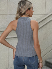 Ribbed Cross Halter Neck Tank Top Casual Sleeveless Top Women's Clothing