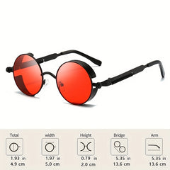 Retro Steampunk Men's Round Metal Sunglasses UV400 With Case