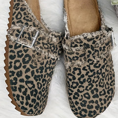 Leopard Canvas Skate Shoes Closed Toe Slip On Retro Casual Flat Loafers