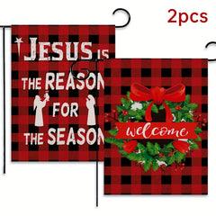 Merry Christmas Garden Wreath Burlap Lace Decoration Outdoor Flag