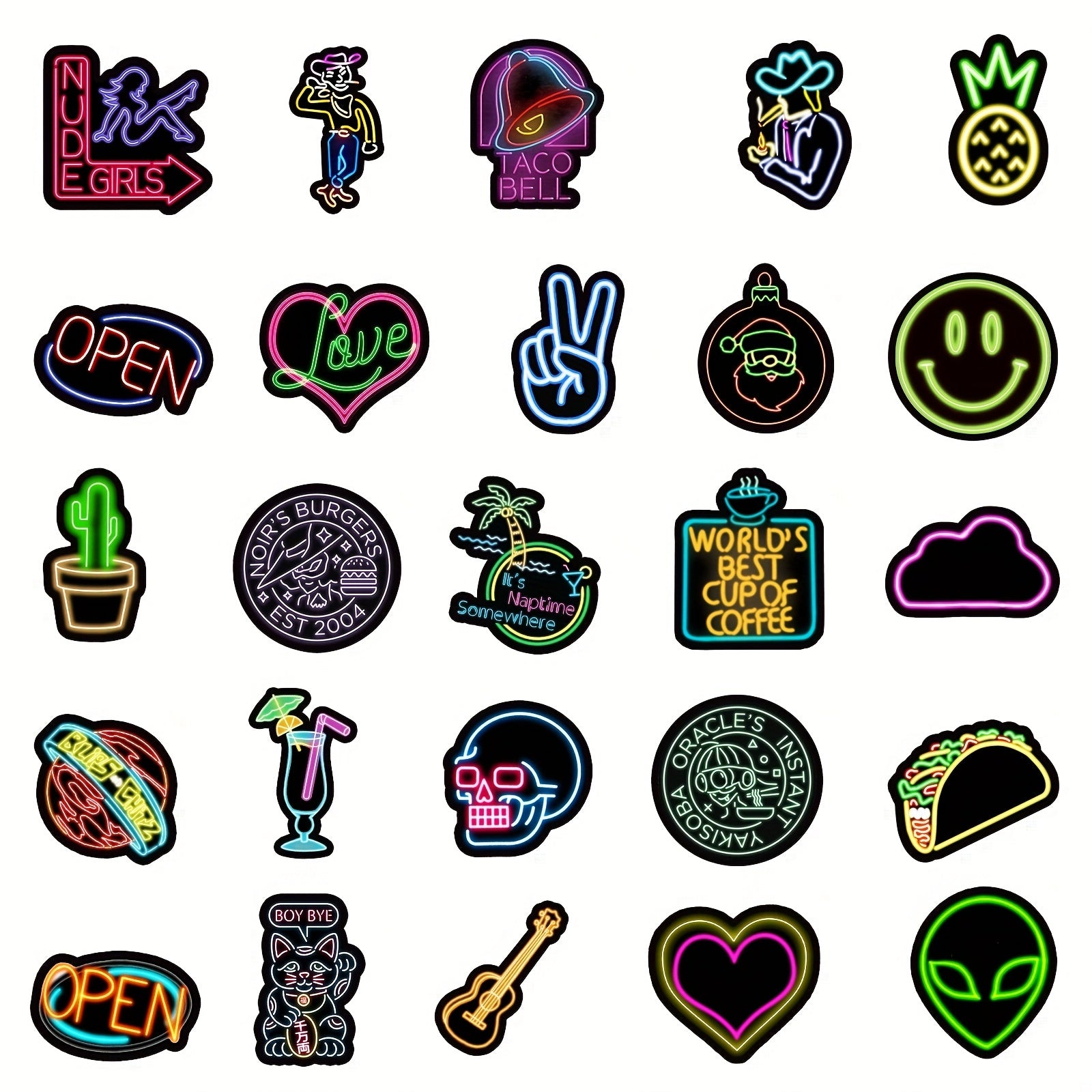 50pcs Neon Light Cake Doodle Birthday Sticker Set