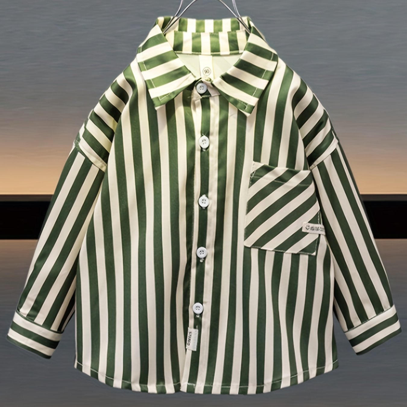 Boys Striped Button Down Shirt Long Sleeve Pocket Top Spring Summer Wear