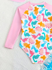 Girls Dino Print Long Sleeve Swimsuit Beach Surfing