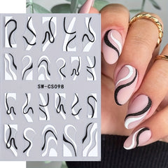 Marble Line Silver Moon Flame Nail Sticker