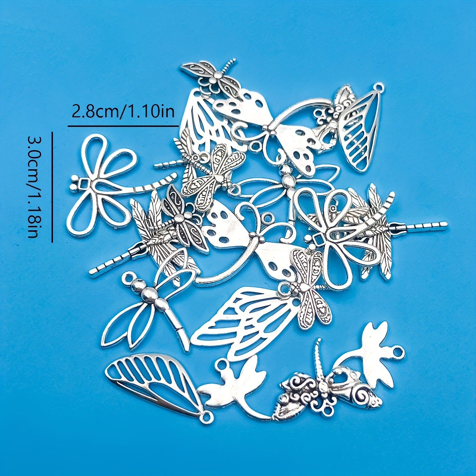 22pcs Antique Silver Insect Collection Dragonfly Charms Pendant Set