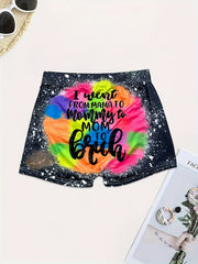 Letter Print Skinny Shorts Casual Shorts For Spring & Summer Women's Clothing