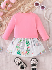 2pcs Baby Girls Cardigan & Elephant Dress Set