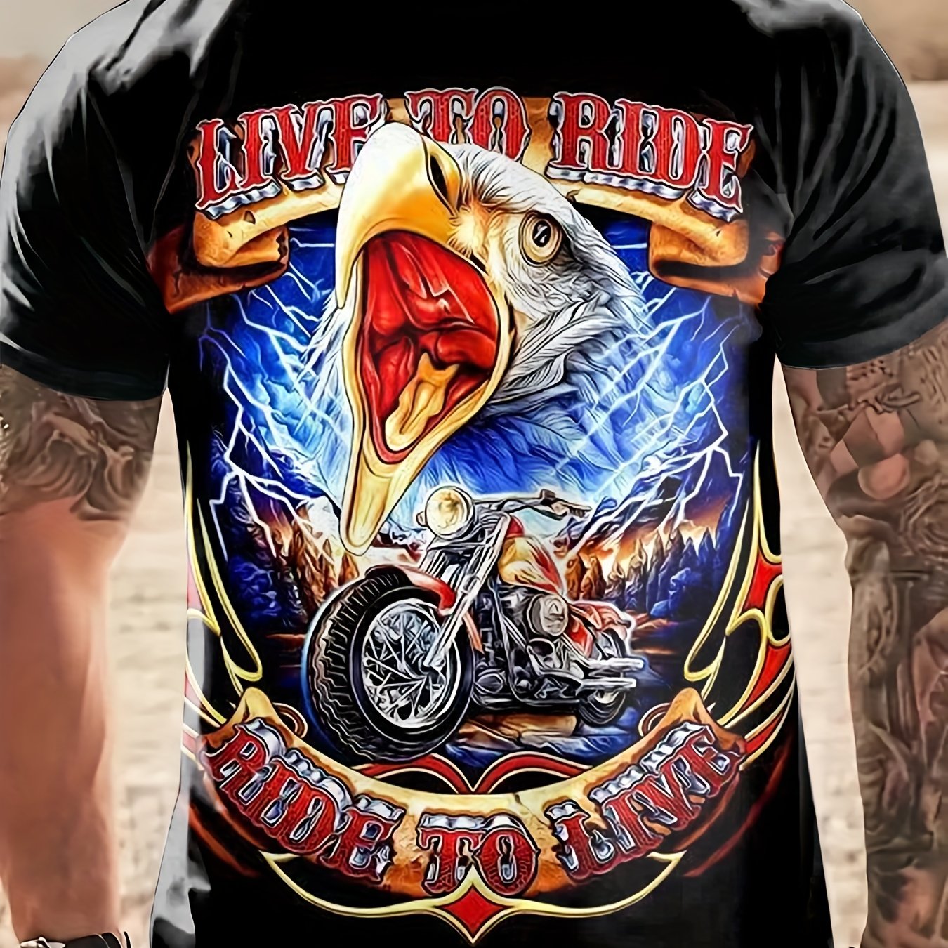 Men's Live To Ride Animals Graphic T-Shirt Crew Neck Tee