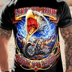Men's Live To Ride Animals Graphic T-Shirt Crew Neck Tee