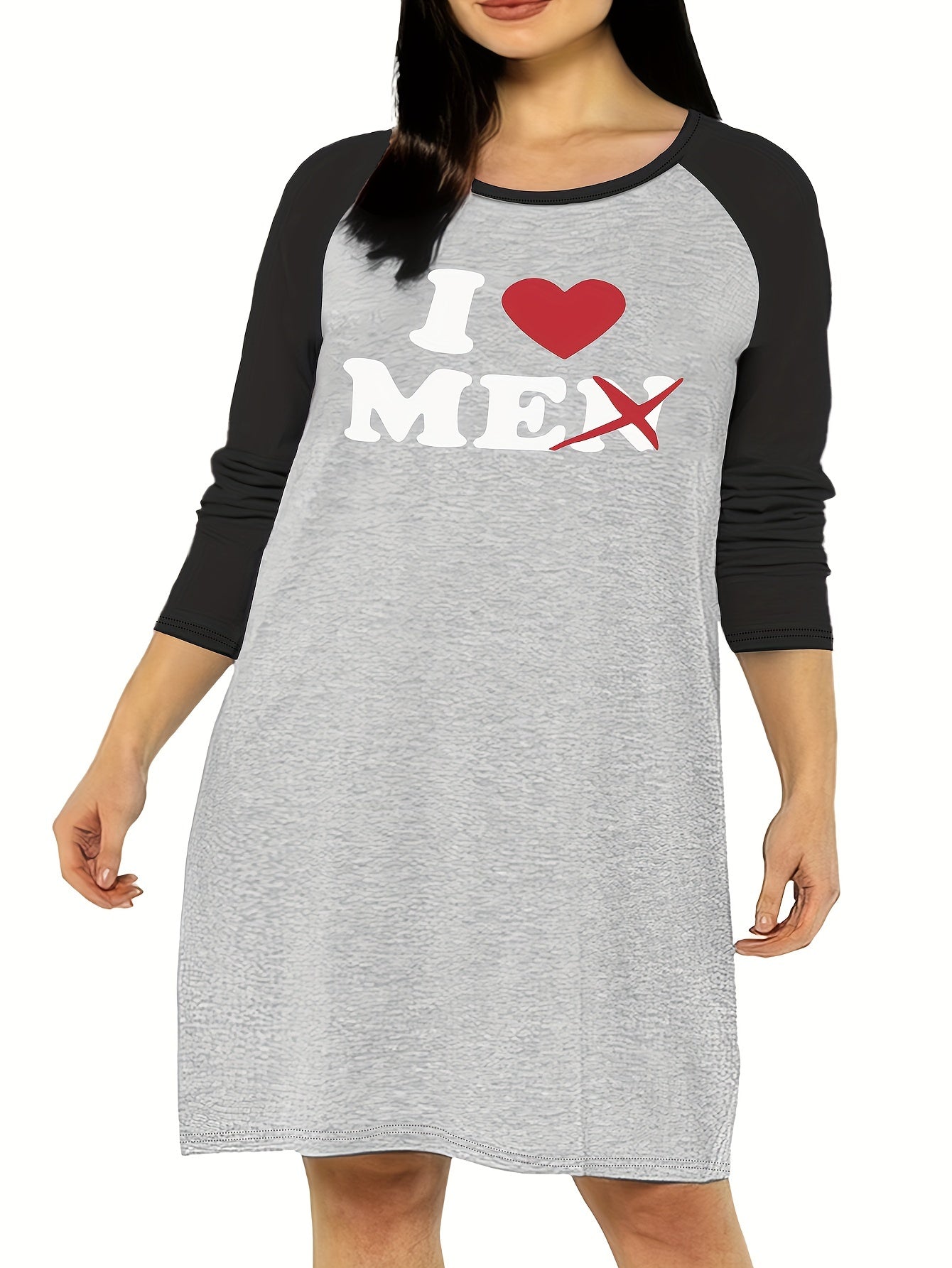 Heart Print Round Neck Tee Sleep Dress