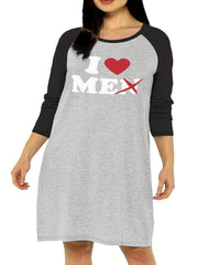 Heart Print Round Neck Tee Sleep Dress