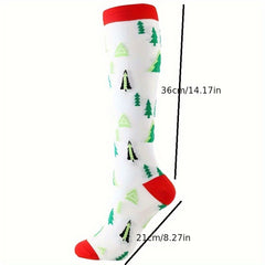 1pair Christmas Stockings Knee High Sports Socks Compression Socks