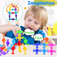Suction Bath Toy Silicone Construction Blocks for Kids with Egg Storage