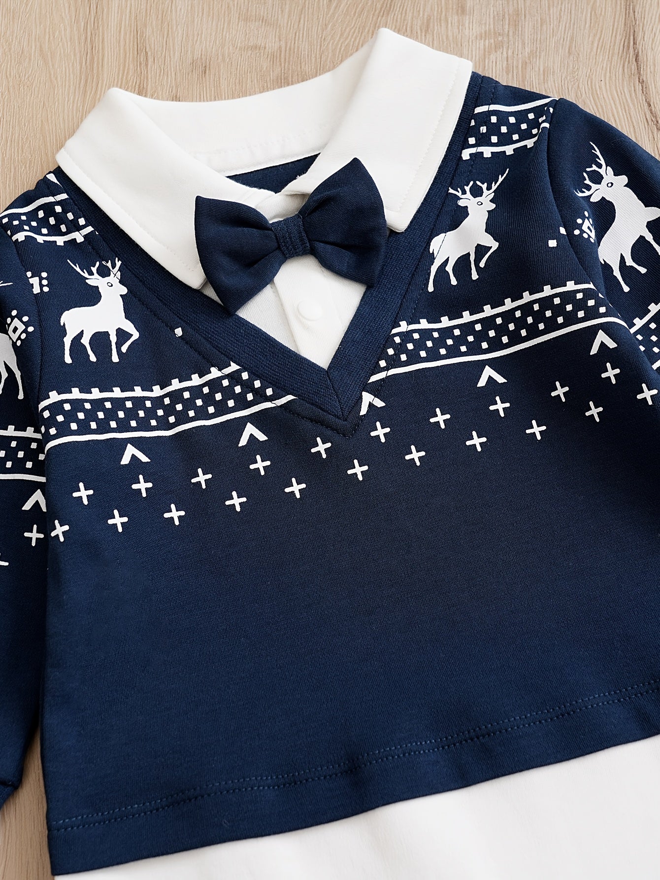 Cotton Bow Tie Baby Romper Fawn Print Boys Bodysuit