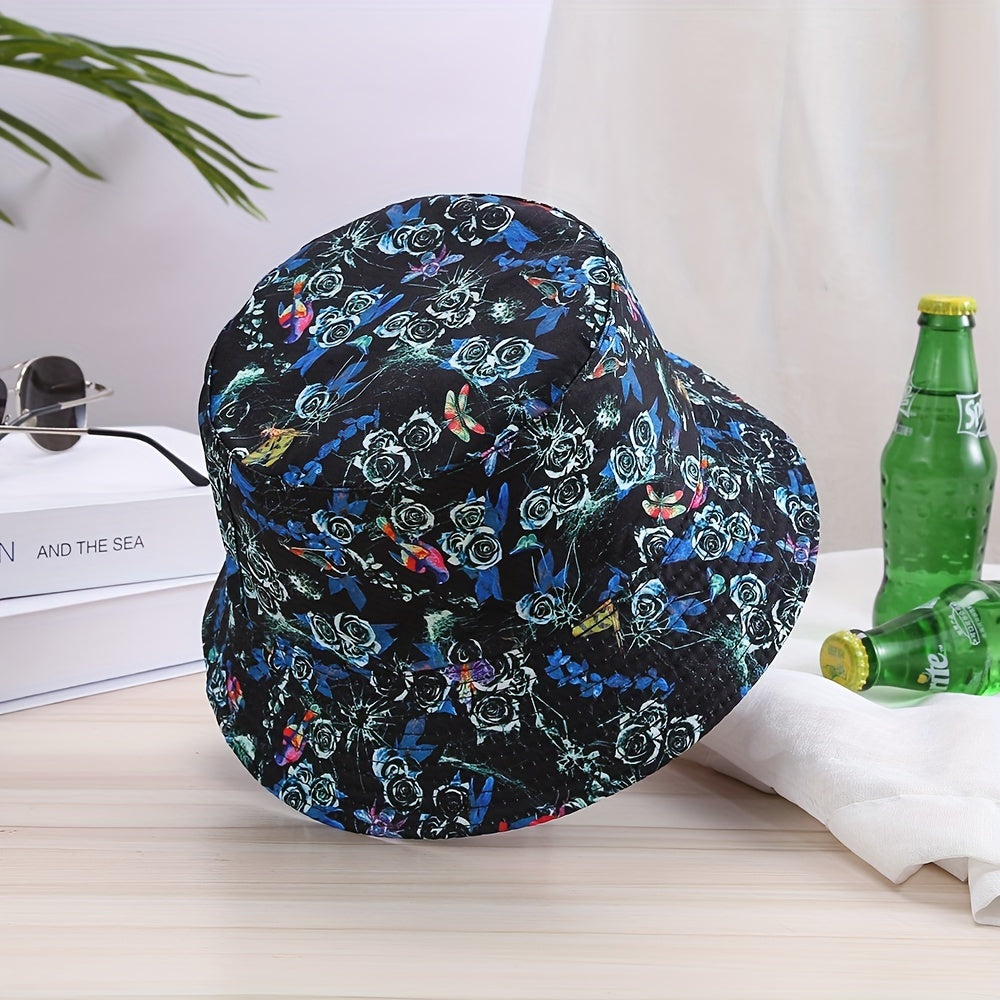 Rose Flower Animal Pattern Printing Fisherman Hat Outdoor Casual Double sided