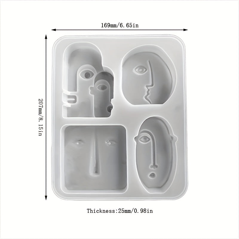 Abstract Face Silicone Mold 4pcs for Soap Candle Plaster Resin Pendant Gift