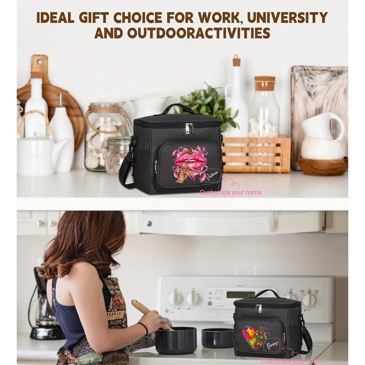 Custom Insulated Lunch Bag Personalized Name & Photo Shoulder Strap