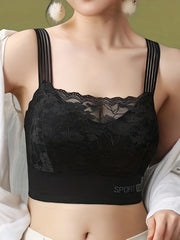 Scallop Trim Wireless Bra, Breathable Lace Lingerie
