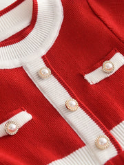 Girls' Knit Pearl Buttons Long Sleeve Sweater Dress