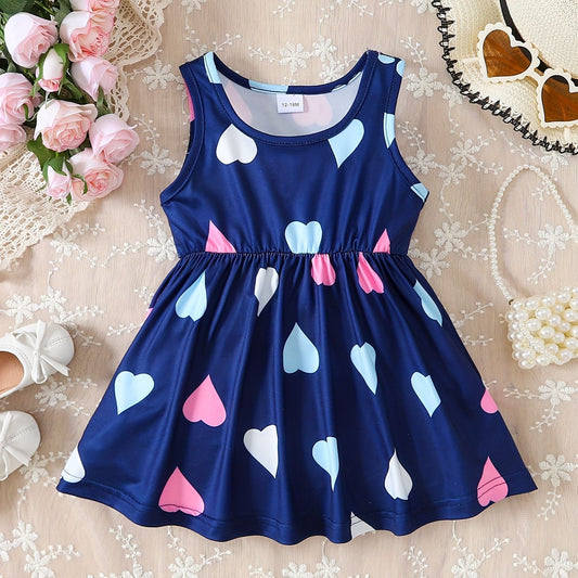 Heart Love Sleeveless Pleated Dress Baby Girls Casual Dress