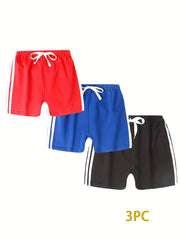3pcs Boys Stripe Cotton Shorts Quick drying Drawstring Shorts