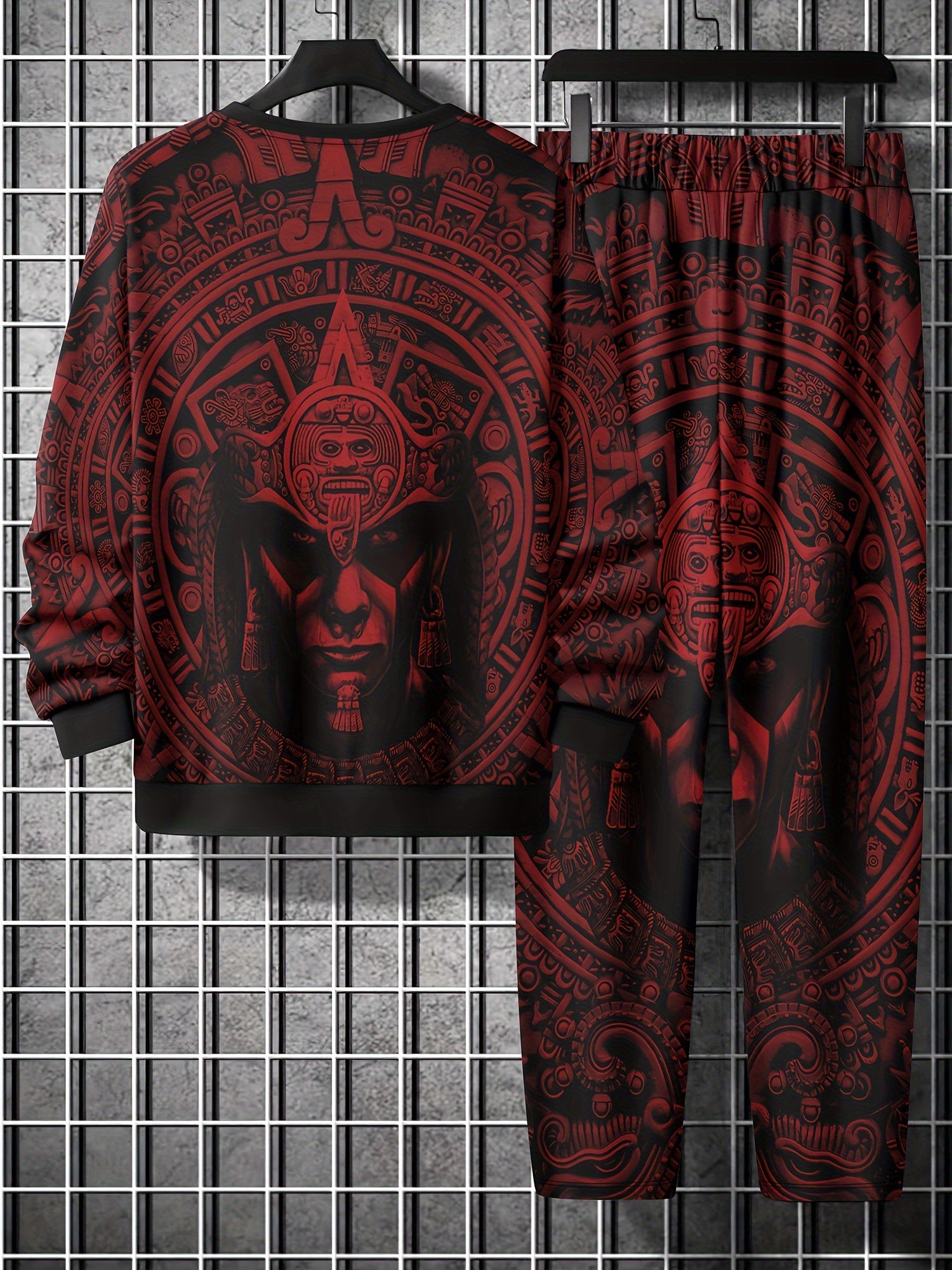 Men's Printed Crew Neck Sweatshirt Stretch Joggers Set