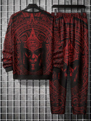 Men's Printed Crew Neck Sweatshirt Stretch Joggers Set