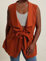 Solid Shawl Collar Vest Cardigan With Belt