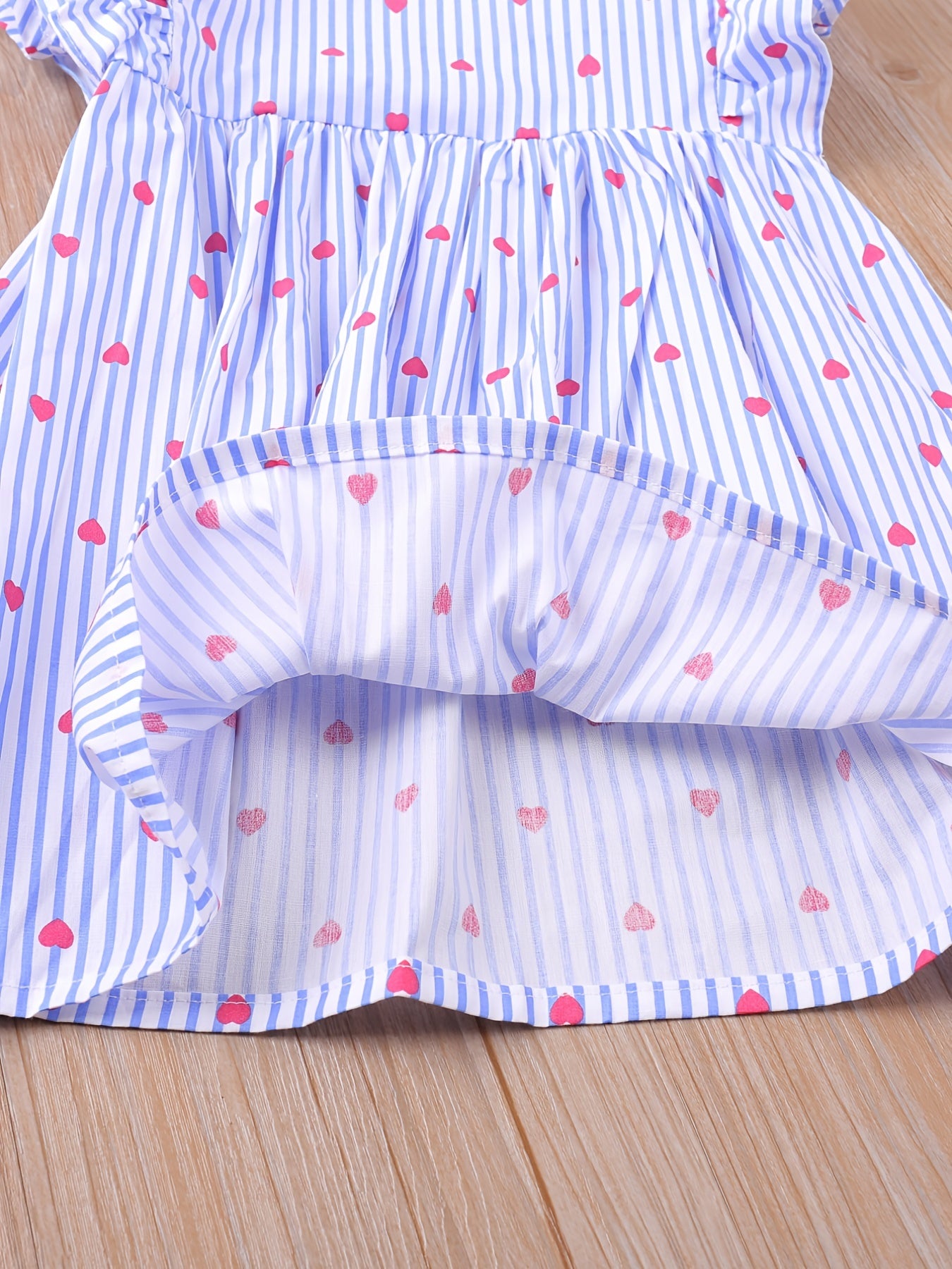 Toddler Girls Puff Sleeve Ruffle Trim Stripe Heart Graphic Princess Dress