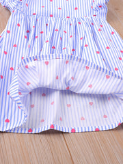 Toddler Girls Puff Sleeve Ruffle Trim Stripe Heart Graphic Princess Dress