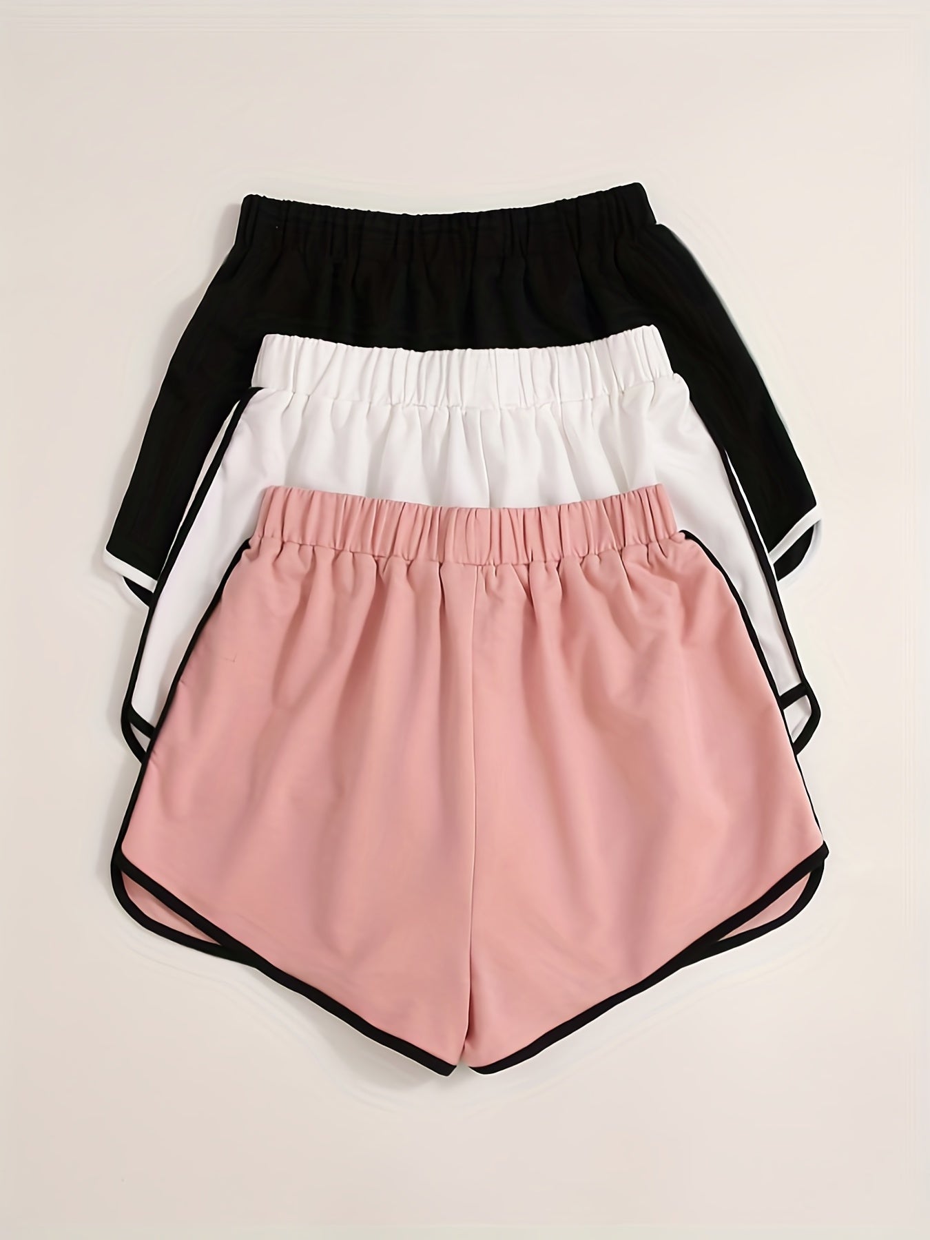 3 Packs Contrast Trim Bow Decor Shorts Elastic Waist Casual Shorts