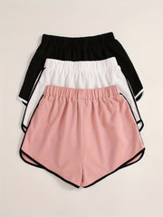 3 Packs Contrast Trim Bow Decor Shorts Elastic Waist Casual Shorts