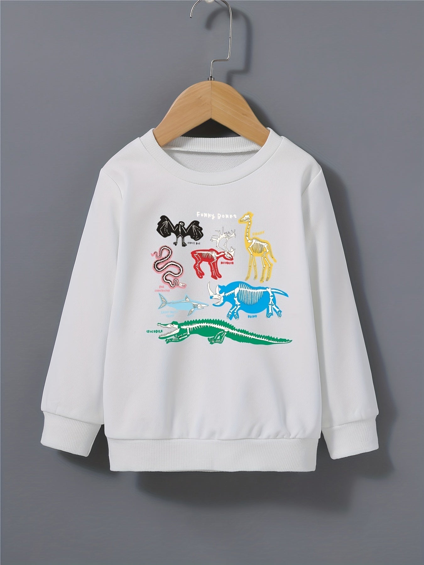 Boy's Sweatshirt Cartoon Animals Print Pullover Crew Neck Long Sleeve Top