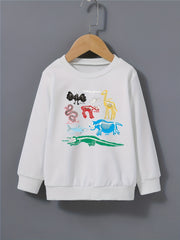 Boy's Sweatshirt Cartoon Animals Print Pullover Crew Neck Long Sleeve Top