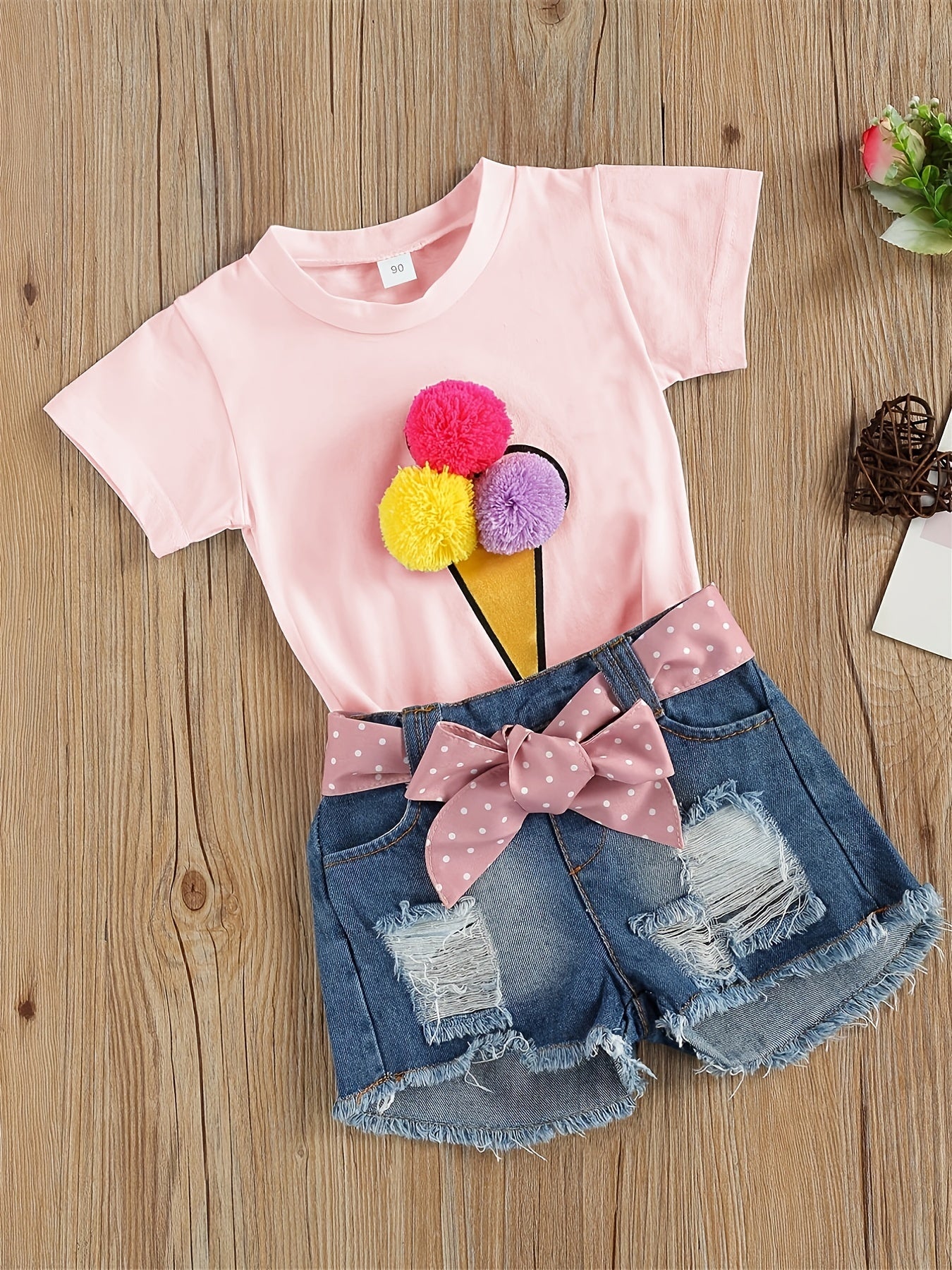 Girls Ice Cream Pom Pom T-shirt & Shorts Set