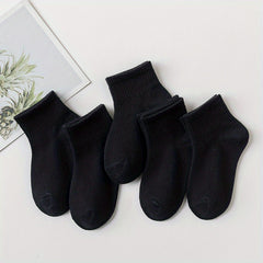 5 pairs Boys Plain Ankle Socks Breathable Comfortable Sport Socks For Kids