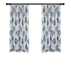 Leaf Printed Blackout Curtain Set with Pleat Hooks