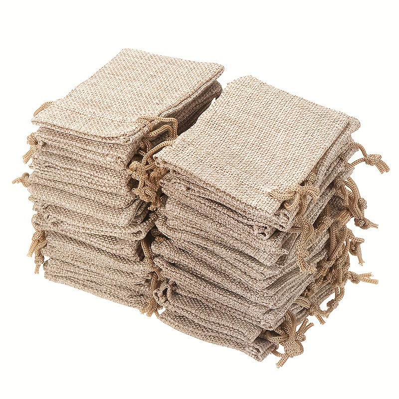 50pcs Small Burlap Jute Hessian Wedding Favor Jewellery Bags Drawstring Pouches