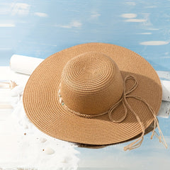 Wide Brim Sun Hat Solid UV Protection Outdoor Straw Hats Resin Shell Decor