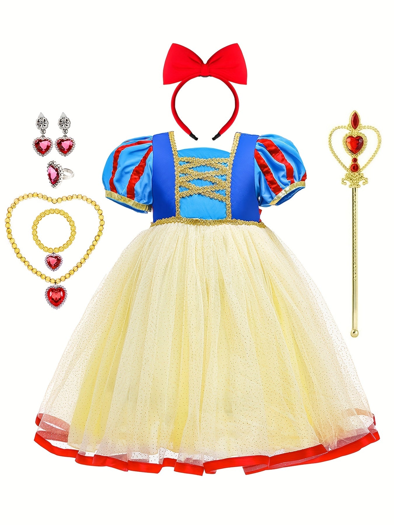 Girls Princess Costume Set with Dress, Jewelry, Gloves, Crown - Christmas Party
