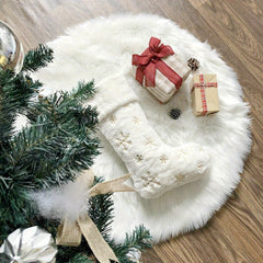 1pc Christmas Tree Skirt Plush Faux Fur Classic Xmas Tree Skirts